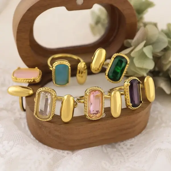 Wholesale PVD Coated 18K Gold Real Gold Plated Geometric Rectangle 304 Stainless Steel Elegant French Style IG Style Waterproof Non Tarnish Open Rings