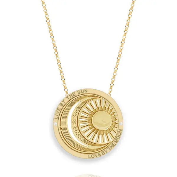 Wholesale 201 Stainless Steel 304 Stainless Steel Gold Plated Retro Simple Style Plating Hollow Out Sun Moon Pendant Necklace