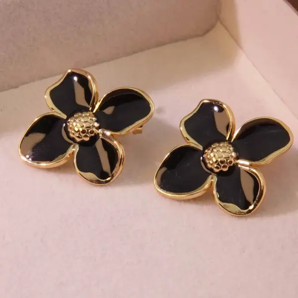304 Stainless Steel Plastic Flower Electroplating Imitation Gold Fairy Style Cute Sweet Ear Studs