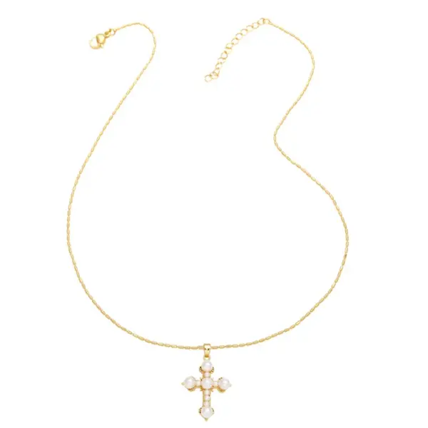 Wholesale Copper Bamboo Necklace 18K Gold Plated Plating Inlaid Shell Cross Virgin Mary Pendant Necklace