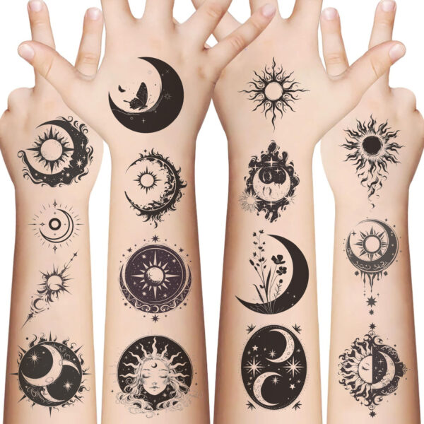 Wholesale New black and white sun and moon tattoo waterproof party gifts funny fun face stickers cross-border