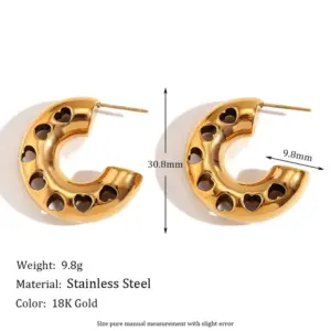 30mm Hollow Heart Glossy Ear Ring-Gold