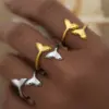 Ion Plating (IP) Real Gold Plated 18K Gold Fish Tail 304 Stainless Steel IG Style Vacation Beach Waterproof Non Tarnish Rings