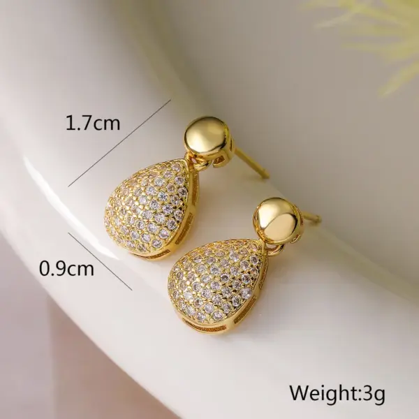 Wholesale 1 Pair Retro Simple Style Commute Round Water Droplets Inlay Copper Zircon 18K Gold Plated Drop Earrings