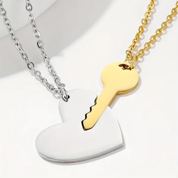 Wholesale 304 Stainless Steel Stainless Steel Heart Shape Key PVD Coated 18K Real Gold Plated Simple Style Plating Gold Silver