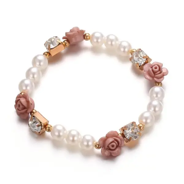 Wholesale Simple Style Flower Zircon Arylic Beaded Bracelets Wholesale