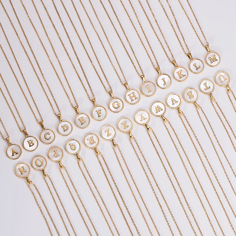 Wholesale PVD Coated 18K Gold Plated Letter Shell Simple Style Waterproof Non Tarnish 304 Stainless Steel Pendant Necklace