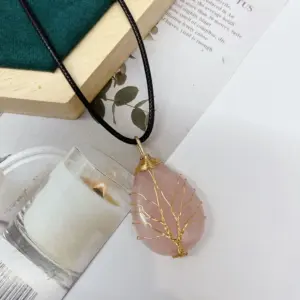 Pink Crystal Gold / Lucky Tree Water Drops (Including Leather Rope) 13.5G