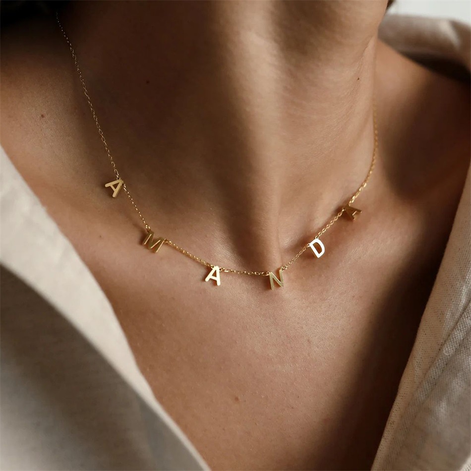 Wholesale European and American personality 26 English letter name necklace sier female Valentine's Day DIY gift clavicle chain