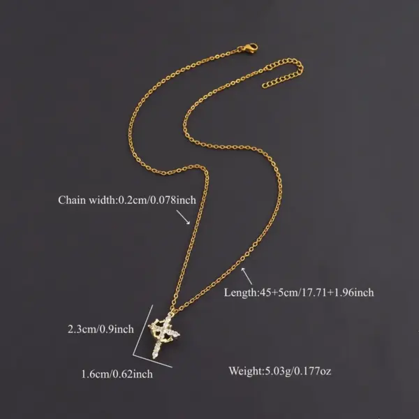 Wholesale New Fashion Vacuum Electroplated 18K Real Gold Gold Silver Micro Pave Zircon Cross Crown Pendant 201 Stainless Steel Chain Women's Necklace