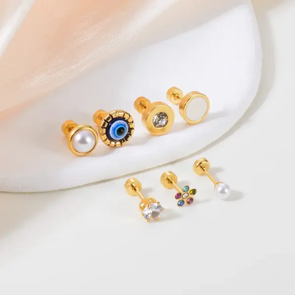 Wholesale 1 Pair Simple Style Geometric Eye Enamel Stainless Steel Ear Studs