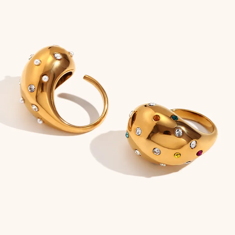 PVD Coated Real Gold Plated Geometric Stainless Steel Retro Waterproof Non Tarnish Open Rings