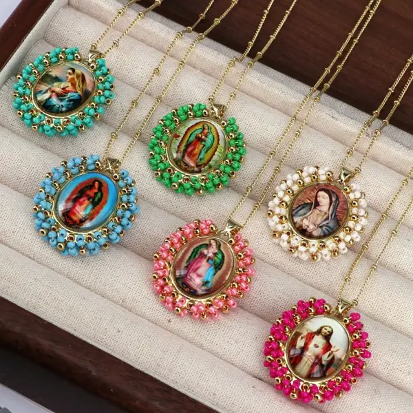 Wholesale Copper Inlay Human Geometric Seed Bead Pendant Necklace