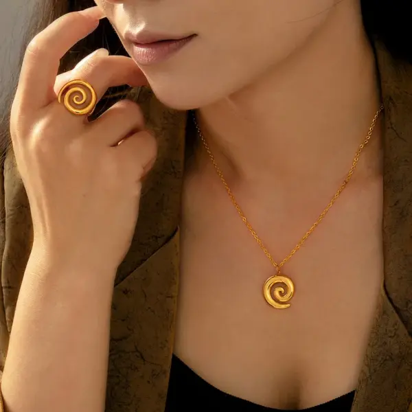 PVD Coated Real Gold Plated 18K Gold Spiral 304 Stainless Steel Simple Style Classic Style Waterproof Non Tarnish Rings Necklace
