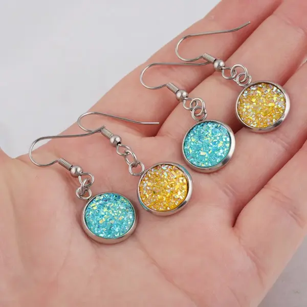 Wholesale Electroplating Golden Plated Round Stainless Steel Resin Simple Style Drop Earrings