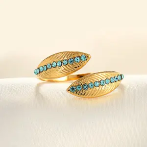 18K Real Gold Leaf Blue Diamond / Adjustable Opening