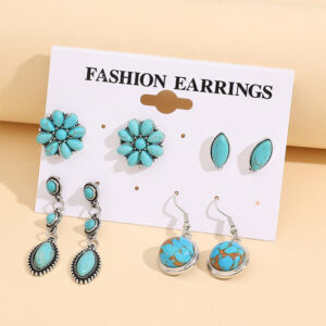 Wholesale Foreign trade European and American earrings combination retro National style horse eye flower Pine stone earrings drops tassel set