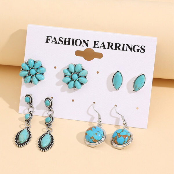 Wholesale Foreign trade European and American earrings combination retro National style horse eye flower Pine stone earrings drops tassel set
