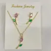 oly-a6cc2a8c49ae3c2e1939e6cd500b8f50 Wholesale Jewelry Casual Modern Style Sweet Tulips Copper Zircon 18K Gold Plated lishing Inlay Jewelry Set Cable Chain