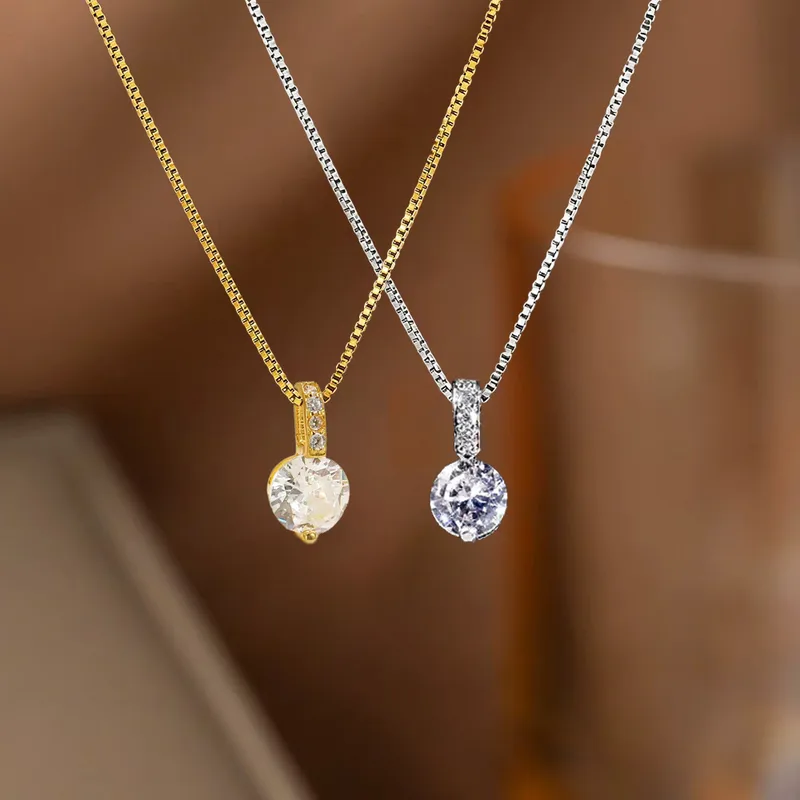 Wholesale Mini Single Diamond Zircon Necklace For Women Simple Trendy Transparent Collarbone Chain Geometric Stainless Steel Material