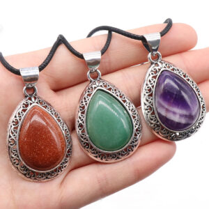 Wholesale Natural crystal agate semi-precious stone teardrop pendant