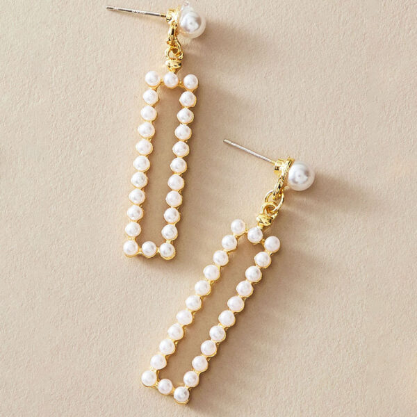 Wholesale European and American Cross-border Jewelry Fashion Light Luxury Imitation Pearl Inlaid Earrings Metal Geometric Cross Earrings Earrings for Women