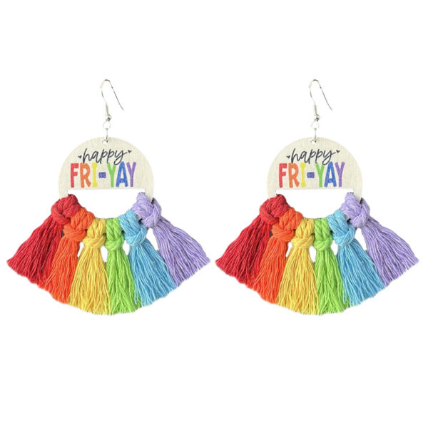 Wholesale Amazon Cross-border Graduation Season Earrings Happy Friday Term Last Day Wooden Braided Tassel Earrings