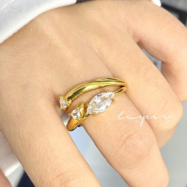 Wholesale Minimalist plain ring horse eye zircon ring women's simple all-match food finger ring thickened 18K plated adjustable ring