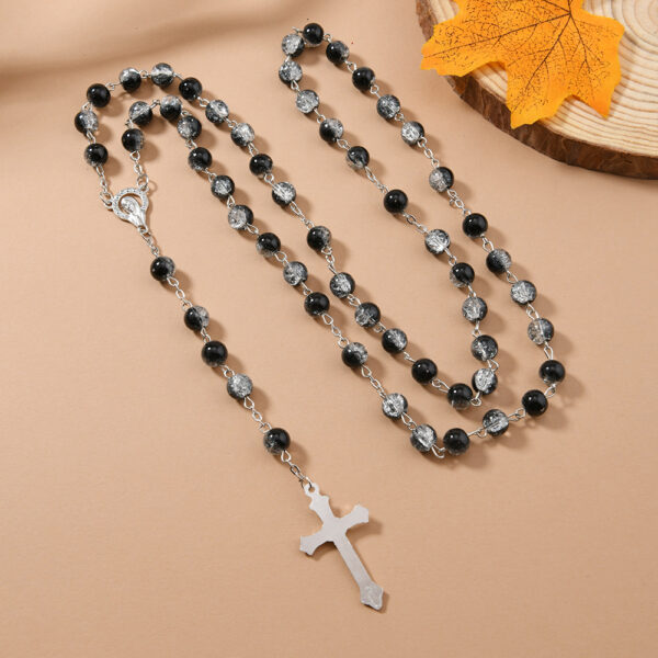 Wholesale 8mm floral glass bead cross rosary baptism necklace