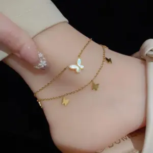 J05002-White Shell Butterfly Anklet - Gold