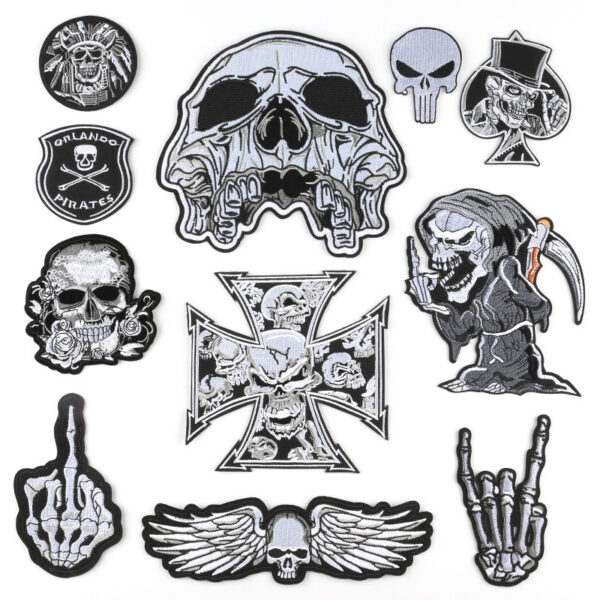 Wholesale Computer Embroidery Label Badge Patch Garment Accessories Cross-border Supply Skull Finger Ghost Head Embroidery Cloth Patch