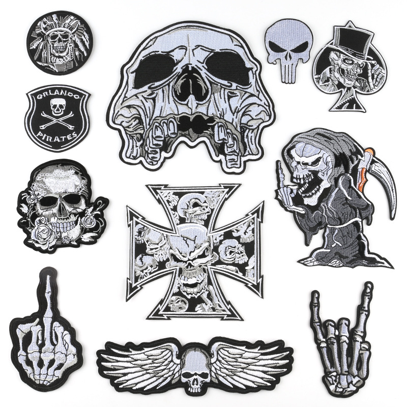 Wholesale Computer Embroidery Label Badge Patch Garment Aessories Cross-border Sply Skull Finger Ghost Head Embroidery Cloth Patch