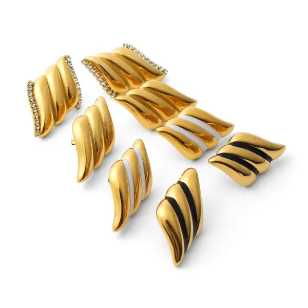 Wholesale 1 Pair IG Style Modern Style Geometric Angel Wings Enamel Plating Inlay 304 Stainless Steel Zircon Ear Studs