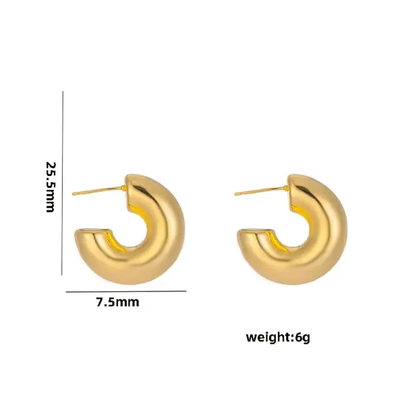 Wholesale PVD Coated Real Gold Plated C Shape Geometric Stainless Steel Casual Elegant Waterproof Non Tarnish Ear Studs