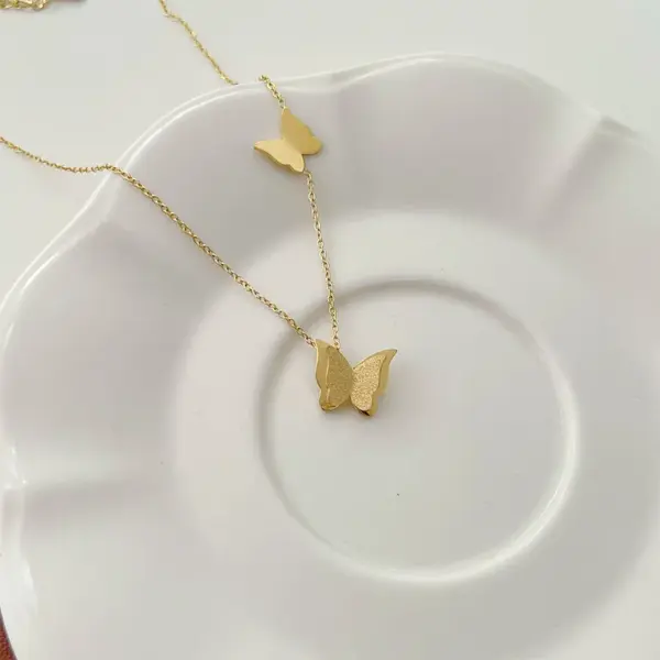 Wholesale PVD Coated Real Gold Plated 16K Gold White Gold Plated Gold Plating Butterfly 304 Stainless Steel Sweet Waterproof Non Tarnish 304 Stainless Steel Necklace