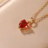 Wholesale Elegant Simple Style Heart Shape 304 Stainless Steel Copper Plating Inlay Gold Plated Zircon Pendant Necklace