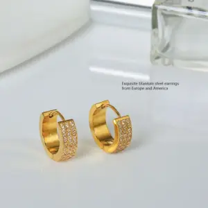 Gold Titanium Steel 3 Row Diamond N0173G
