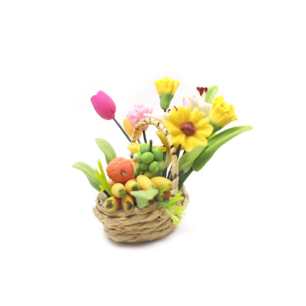 Wholesale 1:12 dollhouse accessories dollhouse mini clay flower round fruit flower basket fruit basket model