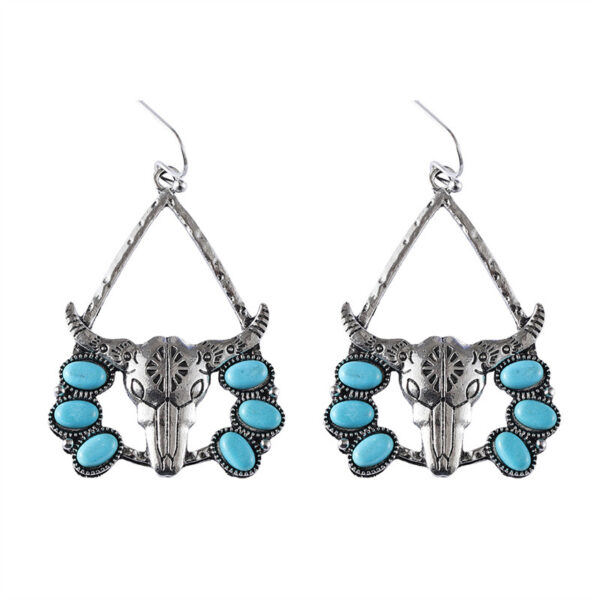 Wholesale European and American New Western Style Niutou Tribal Turquoise Earrings Exaggerated Retro Ethnic Style Elegant Earrings for Women