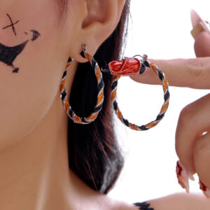 Black and orange twisted earrings