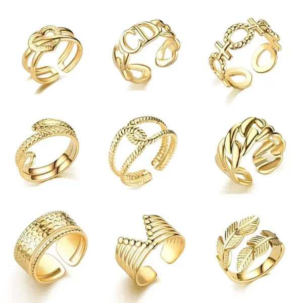 Fashion Real Gold Plated 201 Stainless Steel Plant Heart Shape Snake Men Band Rings