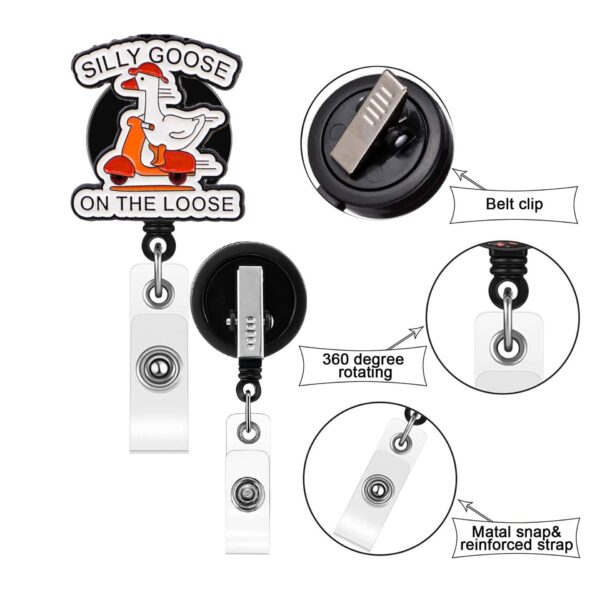 Wholesale Cross-border free shipping new silly goose cute goose black rotating alligator clip easy pull-up retractable badge buckle