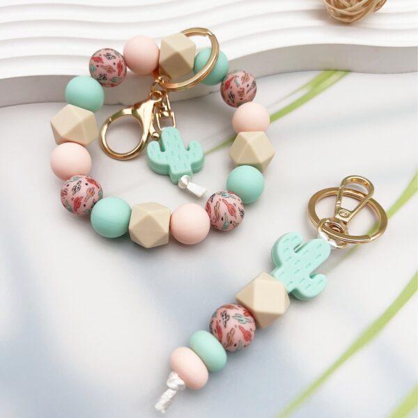 Wholesale Silicone Cactus Printed Silicone Beads Beaded Keychain Bag Key
