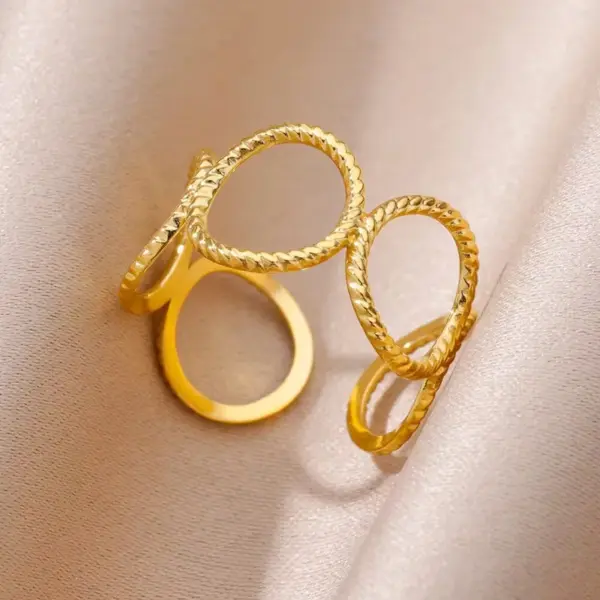 Wholesale 304 Stainless Steel Flower Butterfly PVD Coated Stone-Free Real Gold Plated IG Style Retro Waterproof Non Tarnish Plating Open Rings