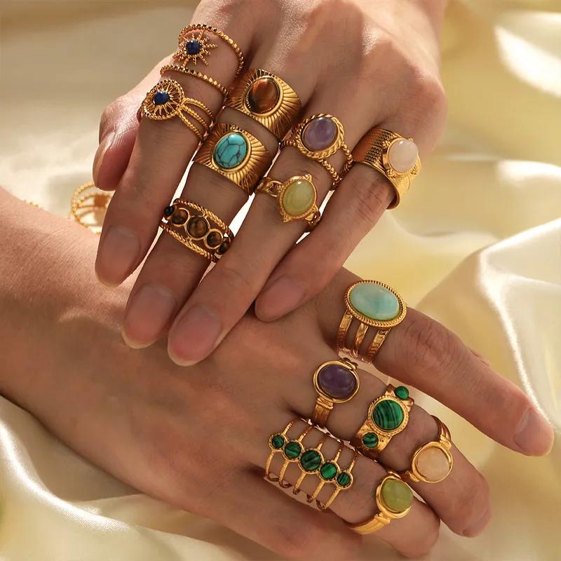 Wholesale PVD Coated 18K Gold Real Gold Plated Round Oval Stainless Steel Streetwear Waterproof Non Tarnish Open Rings