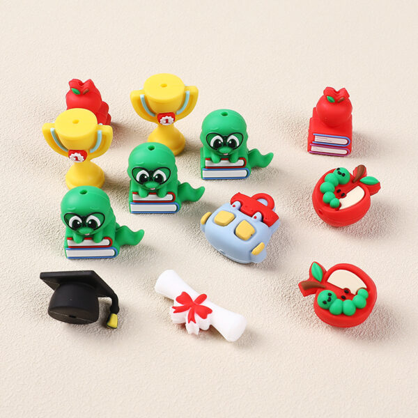 Wholesale Amazon Cartoon Apple 3D Silicone Beads Food Grade Molar Loose Beads diy Baby Teeth Anti-drop Chain Beads