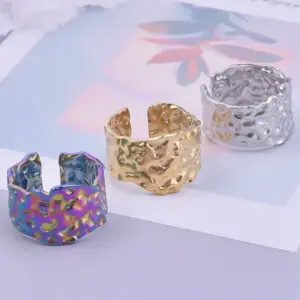 Wholesale PVD Coated Real Gold Plated 18K Gold Solid Color 304 Stainless Steel Simple Style Classic Style Waterproof Non Tarnish Rings