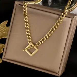 Wholesale PVD Coated 18K Gold Plated Geometric 304 Stainless Steel Hip-Hop Waterproof Non Tarnish 304 Stainless Steel Necklace