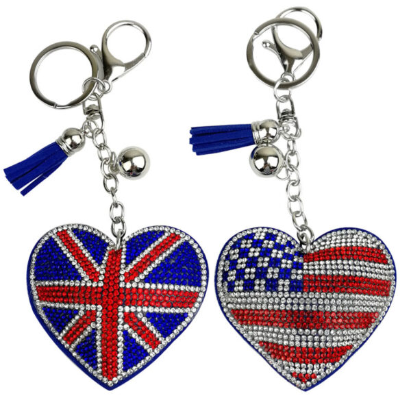 Wholesale Velvet Diamond-Encrusted National Flag Peach Heart Keychain