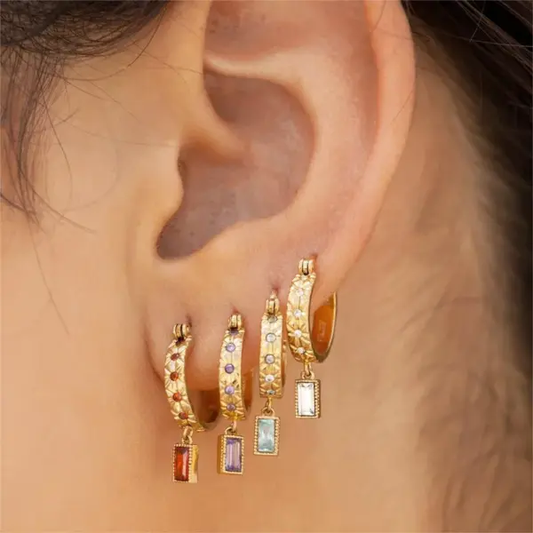 304 Stainless Steel Rectangle May Birthstone Emerald 18K Gold Plated Casual Elegant Simple Style Earrings